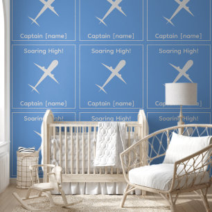 Papier Peint Capitaine personnalisée Avion Blue Fun Kids Room