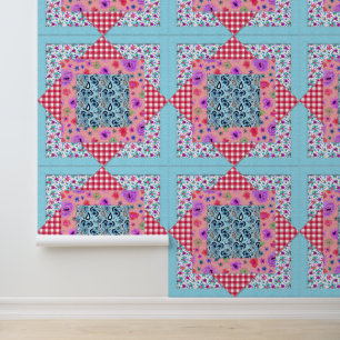 Papier Peint Carré de Patchwork en quadrillage Pays En vichy co