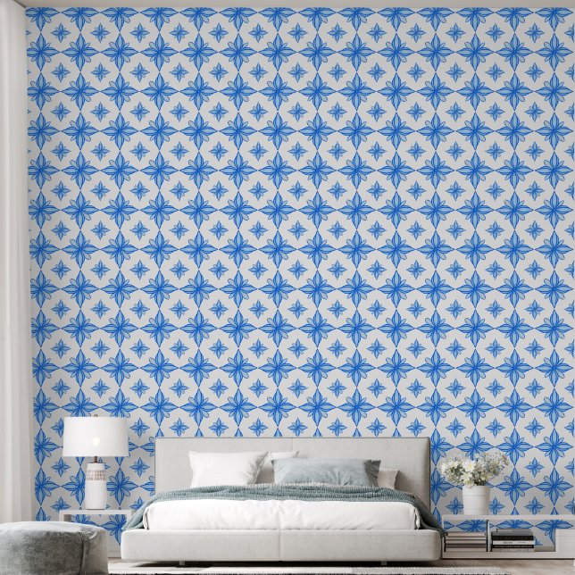 Papier Peint Carreau de majolique bleu motif (Chambre à coucher)