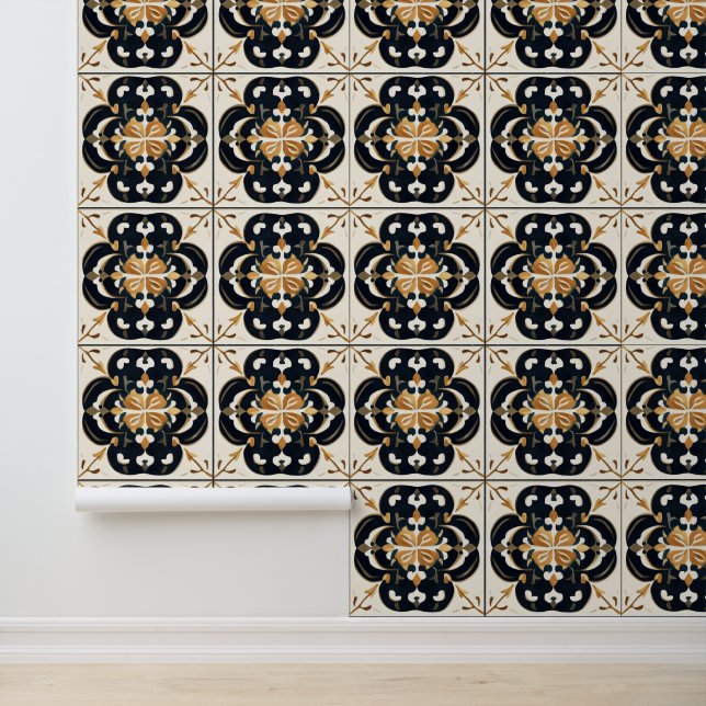 Papier Peint Carreau motif crème noir (Application)