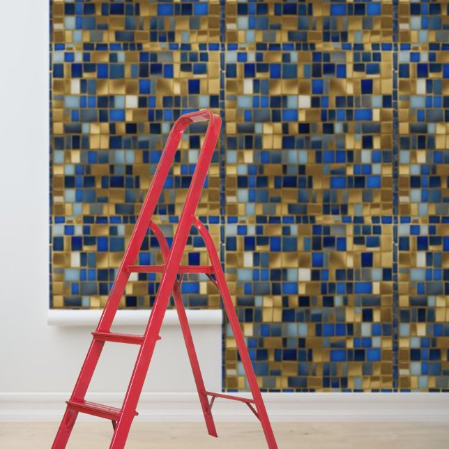 Papier Peint Carreaux bleu or Mosiac Motif Peel Stick (Mosiac Gold Blue Tiles Pattern Peel Stick Wallpaper)