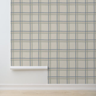 Papier Peint Carreaux de fenêtre côtière en motif écossais bleu