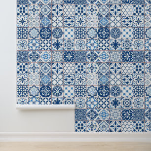 Papier Peint Carreaux de mosaïque Azulejo Bleu Indigo Méditerra