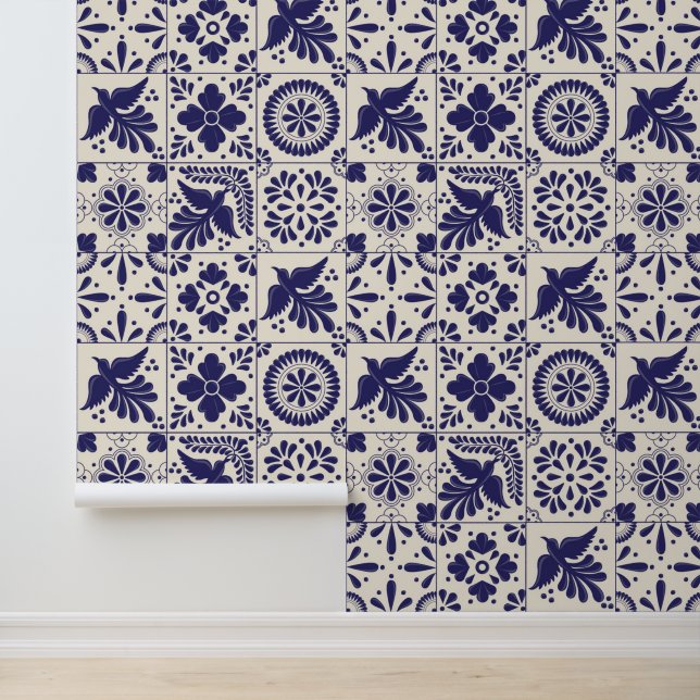 Papier Peint Carreaux de Talavera traditionnels mexicains en li (Application)