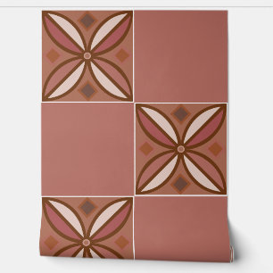 Papier Peint Carreaux floraux en roses terrestres