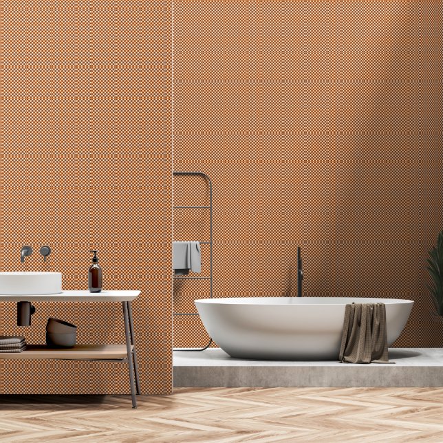 Papier Peint  Carreaux Gingham Orange Blanc  (Salle de bain)