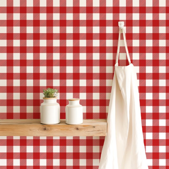 Papier Peint Carreaux Gingham Rouge et Blanc (Créateur téléchargé)