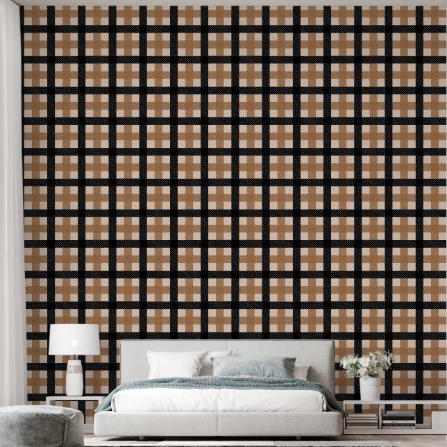 Papier Peint Carreaux Marron et Noir Classiques Texturés  (Chambre à coucher)