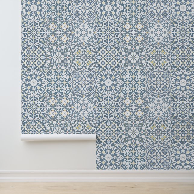 Papier Peint Carreaux Méditerranéens, Marocains, Majolique, Azu (Application)