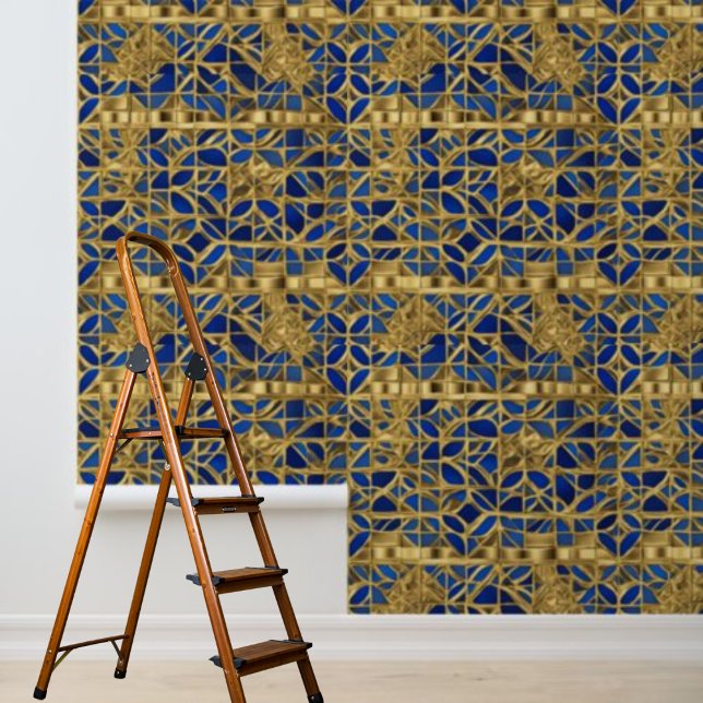Papier Peint Carreaux Mosiac Bleu Or Motif Peel Stick (Gold Blue Mosiac Tiles Pattern Peel Stick Wallpaper)