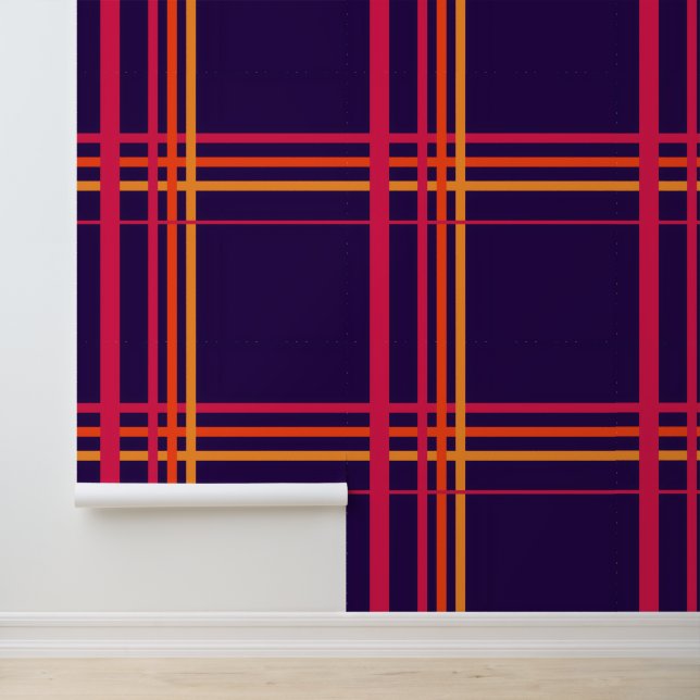 Papier Peint Carreaux Tartan Neon de Minuit (Application)
