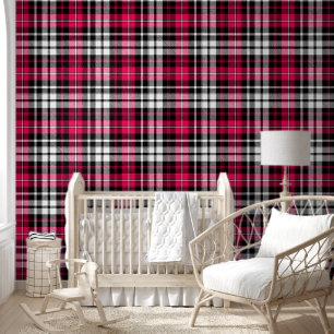Papier Peint Carreaux Tartan Rose Noir Blanc