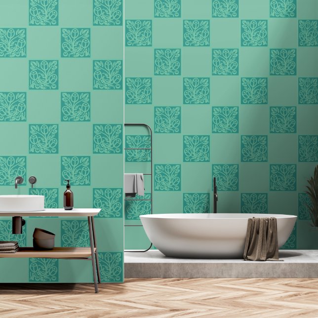 Papier Peint Carrelage à la menthe turquoise (Salle de bain)