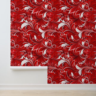 Papier Peint Carrelage à motif floral blanc rouge mou