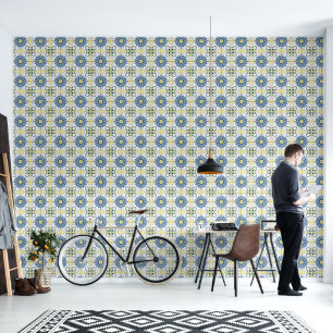 Papier Peint Carrelage bleu blanc