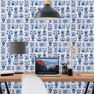 Papier Peint Carrelage bleu blanc Bromyardale Delft