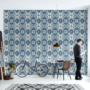 Papier Peint Carrelage bleu et blanc