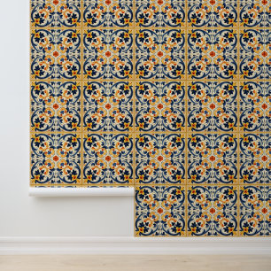 Papier Peint Carrelage bleu jaune italien