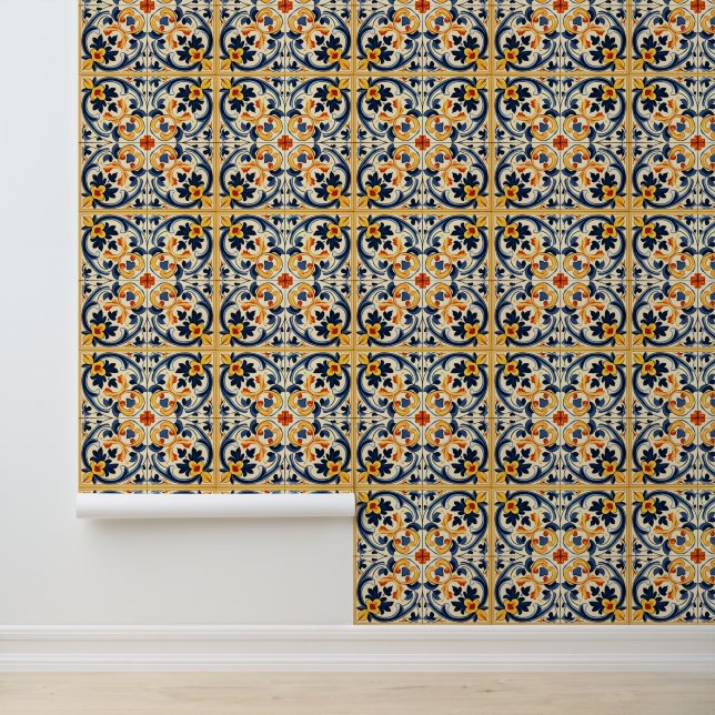 Papier Peint Carrelage bleu jaune italien (Application)