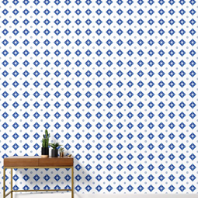 Papier Peint Carrelage bleu méditerranéen (Couloir)