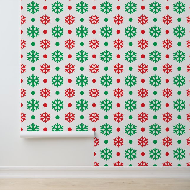 Papier Peint Carrelage Festive rouge vert flocon motif carrelé (Application)