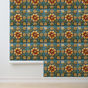 Papier Peint Carrelage italien à fleurs jaunes