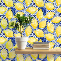 Carrelage méditerranéen citron bleu Aquarelle jaun