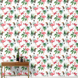 Papier Peint Carrelage mignon Oiseaux tropicaux flamants roses