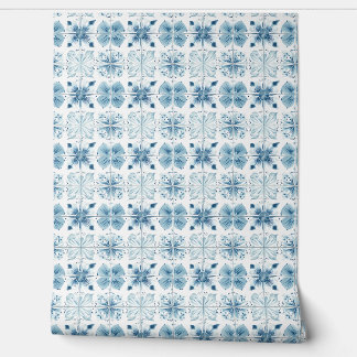 Papier Peint Carrelé Ocean Bloom Petite - Turquoise, Blanc - Cô