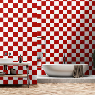 Papier Peint Carrés à carreaux rouges blancs géométrique rétro