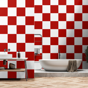 Papier Peint Carrés à carreaux rouges blancs géométrique rétro