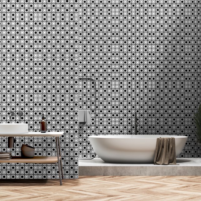 Papier Peint Carrés gris, blanc et noir - BG Changeable (Salle de bain)