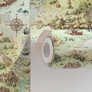 Papier Peint Carte de l'aventure pirate vintage et châteaux