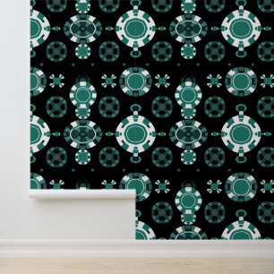 Papier Peint Casino Poker Chips Motif en Turquoise et noir