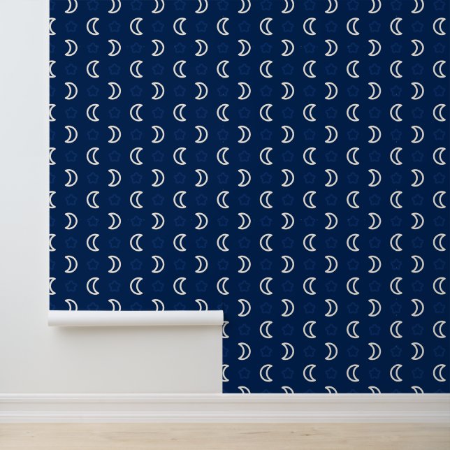Papier Peint Celestial Stars & Moon Wallpaper – Navy Night Sky (Application)