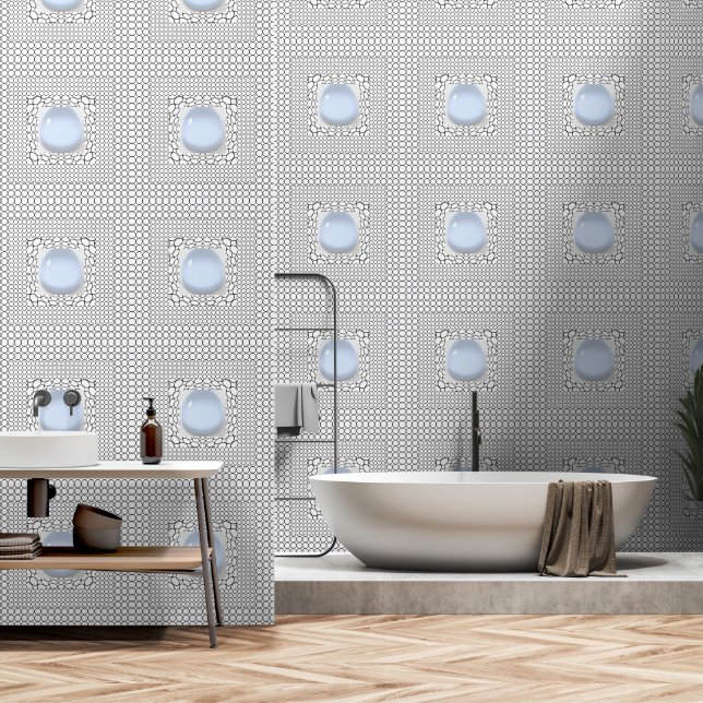 Papier Peint Cercle Carrés Burst Blue Nugget (Salle de bain)