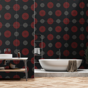 Papier Peint Cercles Art Déco rouges et blancs modernes