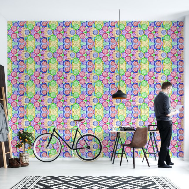 Papier Peint Cercles concentriques arc-en-ciel vibrant (Salon)