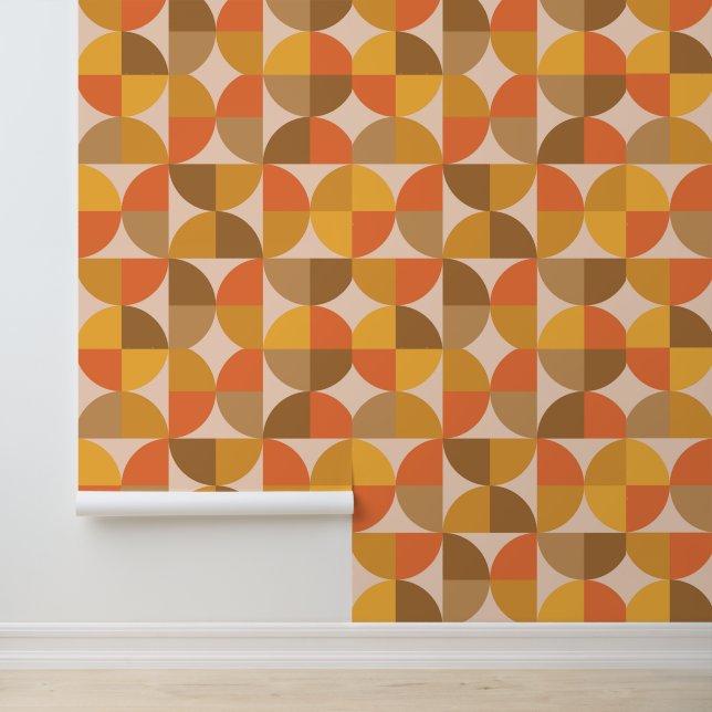 Papier Peint Cercles demi orangés et bruns du milieu du siècle  (Application)