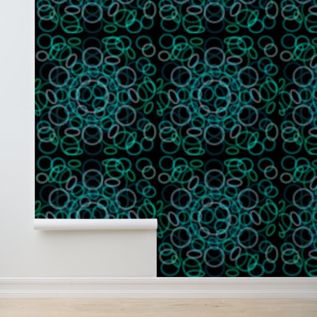 Papier Peint Cercles noir et vert motif (Application)