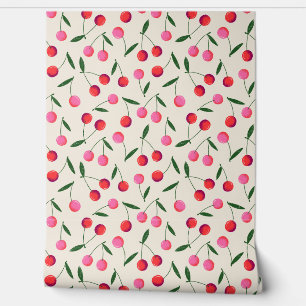 Papier Peint Cerises de Berry Retro jetées sur crème - Cuisine