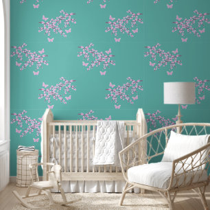 Papier Peint Cerisier à fleurs - Papillon de branche 7