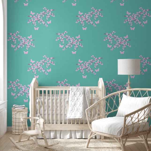 Papier Peint Cerisier à fleurs - Papillon de branche 7 (Enfants)