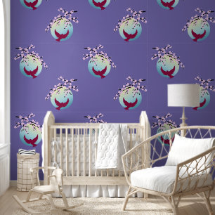 Papier Peint Cerisier Fleurs SAKURA Pleine lune Oiseau 2
