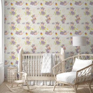 Papier Peint Chambre de bébé hippopotame mignon dessin animé 
