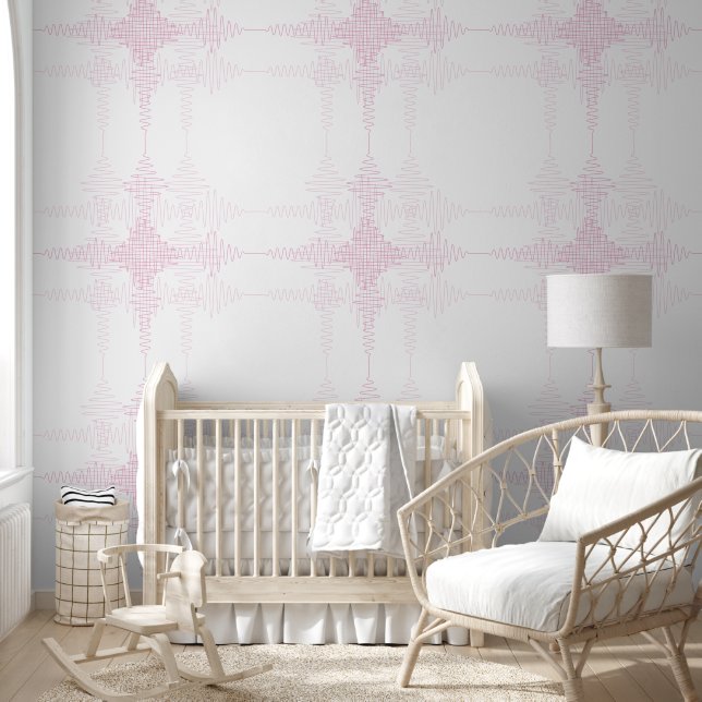 Papier Peint Chambre de fille rose vague sonore style minimalis (Enfants)