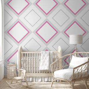 Papier Peint Chambre de fillettes Grand losange rose et gris