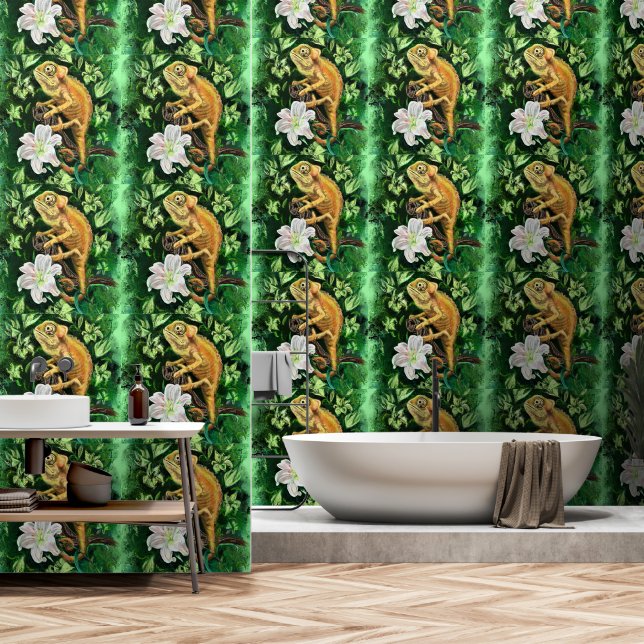 Papier Peint Chameleon En Feuille (Salle de bain)