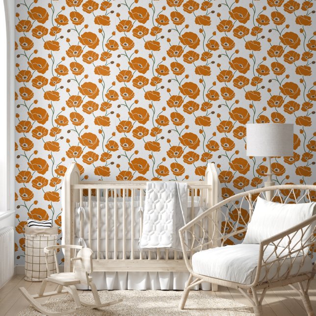 Papier Peint Champ de pavots orange (Enfants)