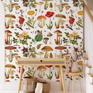 Papier Peint Champignon Vintage et Fleur Sauvage